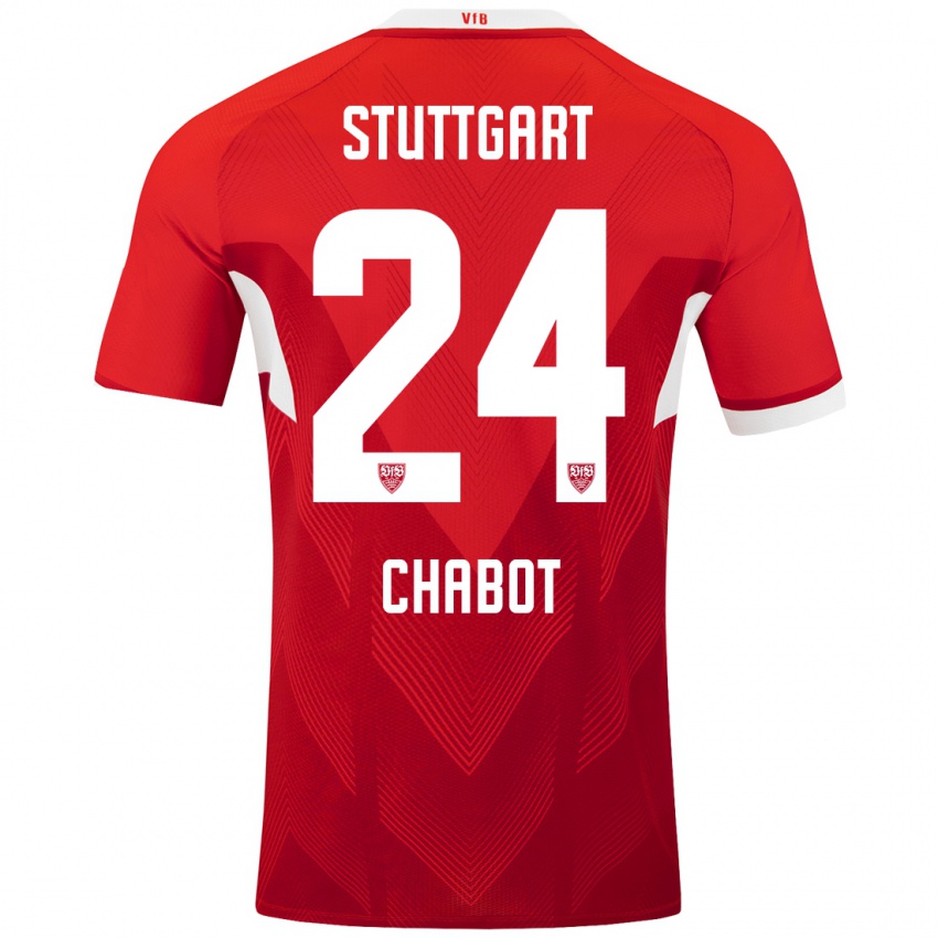 Niño Camiseta Jeff Chabot #24 Rojo Blanco 2ª Equipación 2024/25 La Camisa Argentina