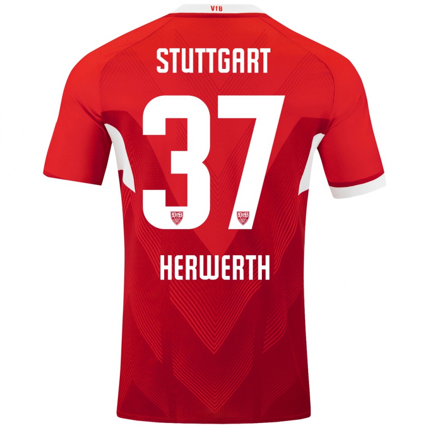 Niño Camiseta Maximilian Herwerth #37 Rojo Blanco 2ª Equipación 2024/25 La Camisa Argentina