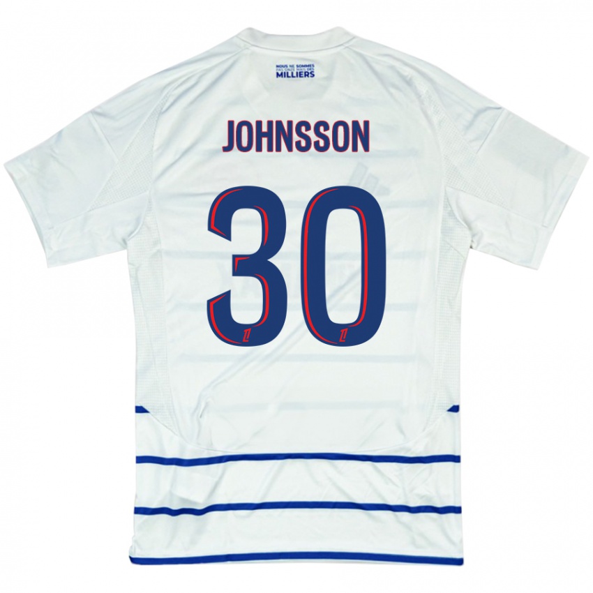 Niño Camiseta Karl-Johan Johnsson #30 Blanco Azul 2ª Equipación 2024/25 La Camisa Argentina