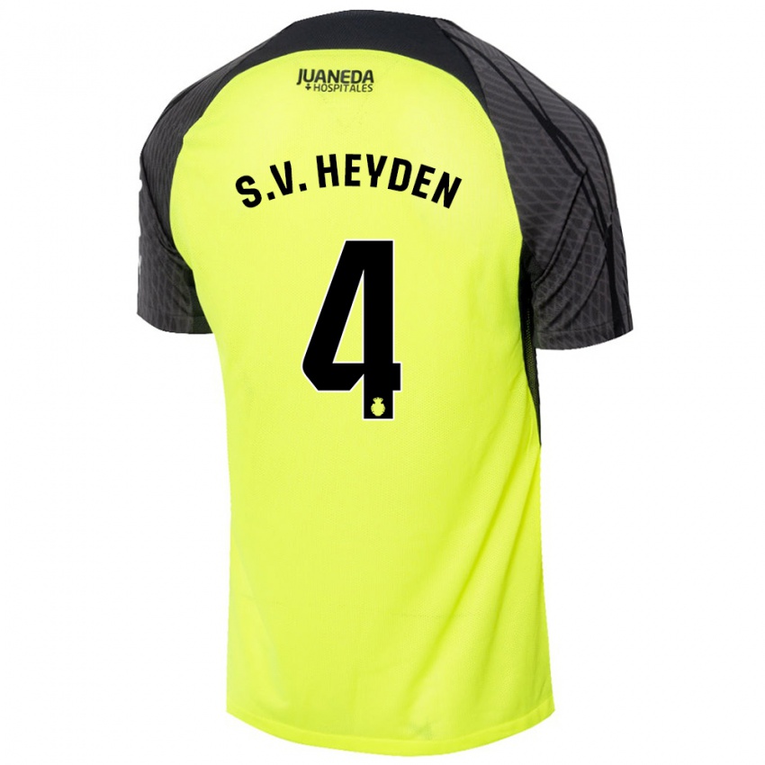 Niño Camiseta Siebe Van Der Heyden #4 Verde Fluorescente Negro 2ª Equipación 2024/25 La Camisa Argentina