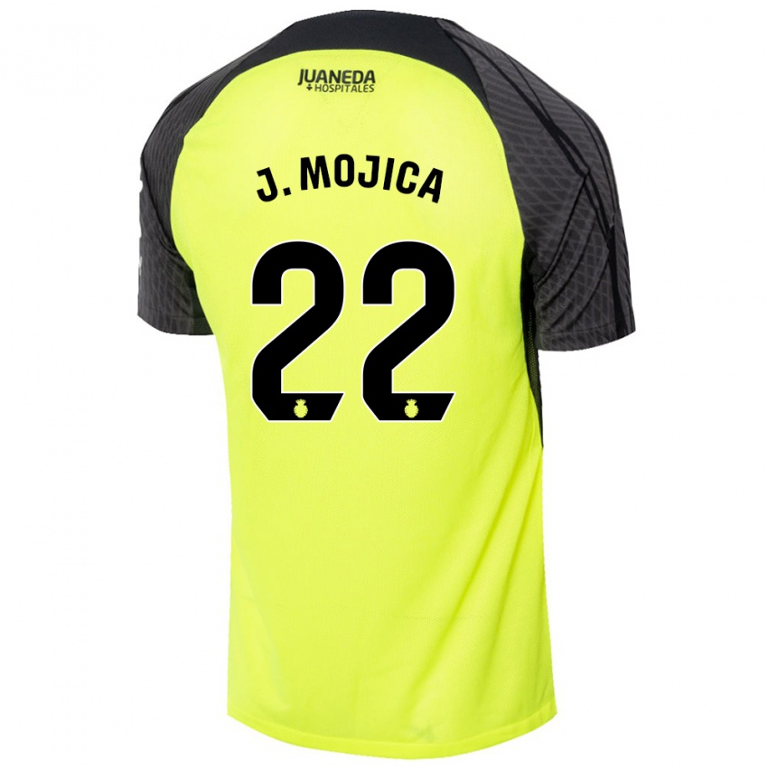 Niño Camiseta Johan Mojica #22 Verde Fluorescente Negro 2ª Equipación 2024/25 La Camisa Argentina