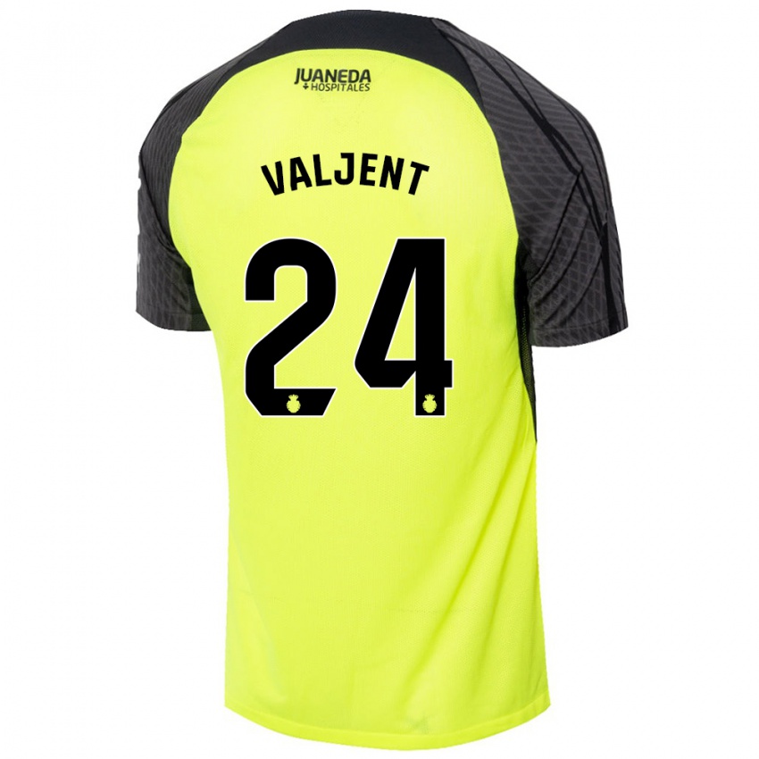 Niño Camiseta Martin Valjent #24 Verde Fluorescente Negro 2ª Equipación 2024/25 La Camisa Argentina