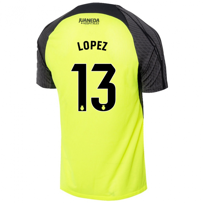 Niño Camiseta Iván López #13 Verde Fluorescente Negro 2ª Equipación 2024/25 La Camisa Argentina