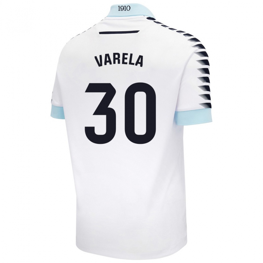 Niño Camiseta Brandon Varela #30 Blanco Azul 2ª Equipación 2024/25 La Camisa Argentina