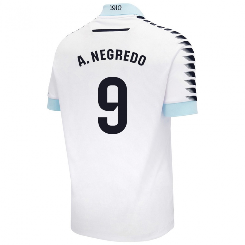 Niño Camiseta Álvaro Negredo #9 Blanco Azul 2ª Equipación 2024/25 La Camisa Argentina