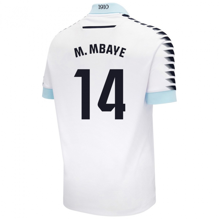 Niño Camiseta Momo Mbaye #14 Blanco Azul 2ª Equipación 2024/25 La Camisa Argentina