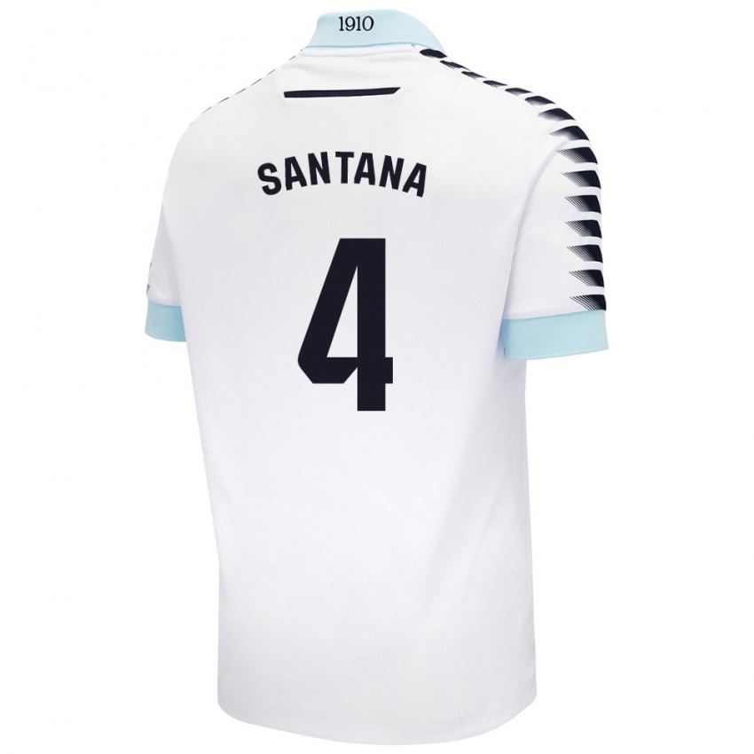 Niño Camiseta María Del Carmen Santana Vázquez #4 Blanco Azul 2ª Equipación 2024/25 La Camisa Argentina