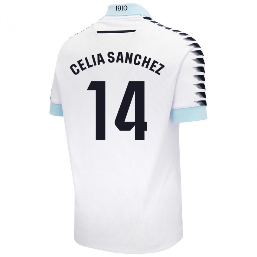 Niño Camiseta Celia Sánchez García #14 Blanco Azul 2ª Equipación 2024/25 La Camisa Argentina