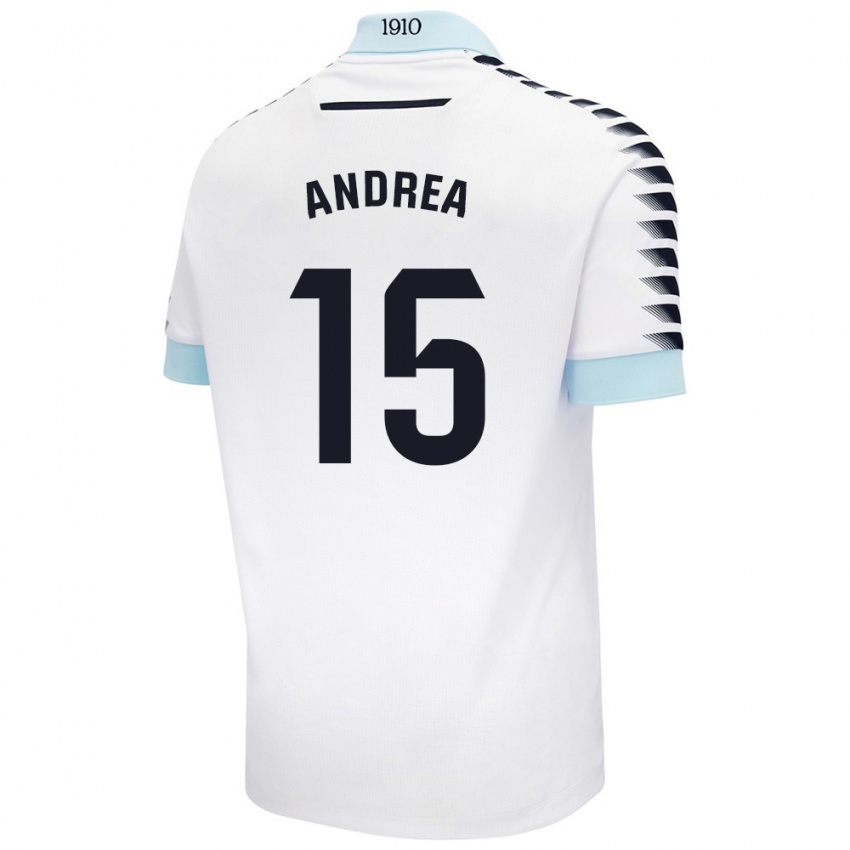 Niño Camiseta Andrea Sánchez Moreno #15 Blanco Azul 2ª Equipación 2024/25 La Camisa Argentina