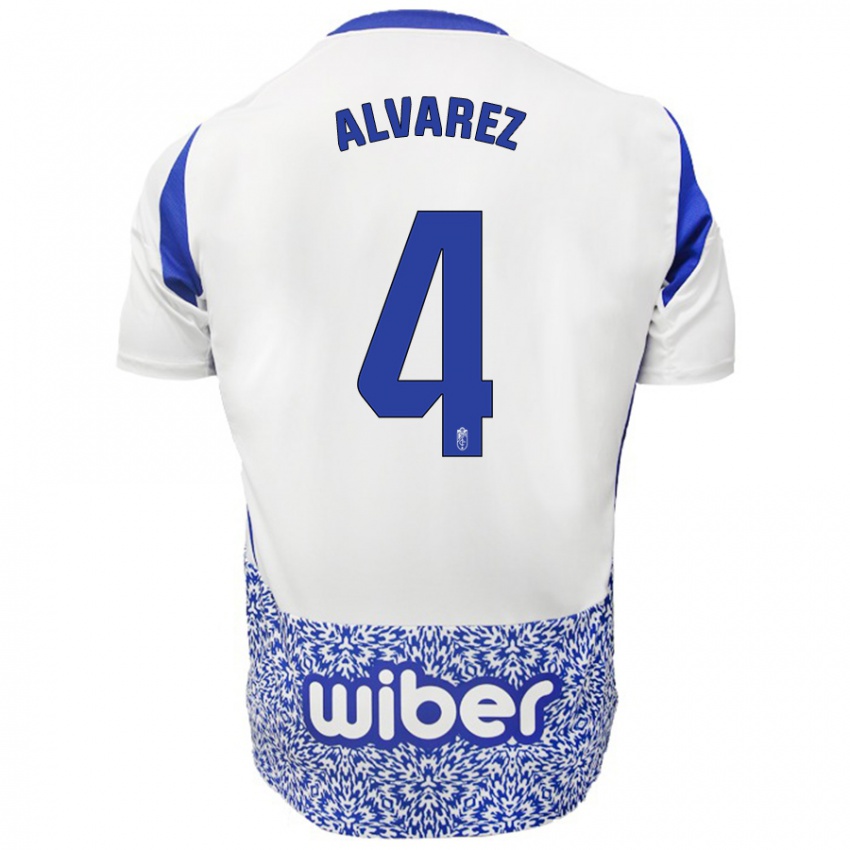 Niño Camiseta Isabel Álvarez #4 Blanco Azul 2ª Equipación 2024/25 La Camisa Argentina