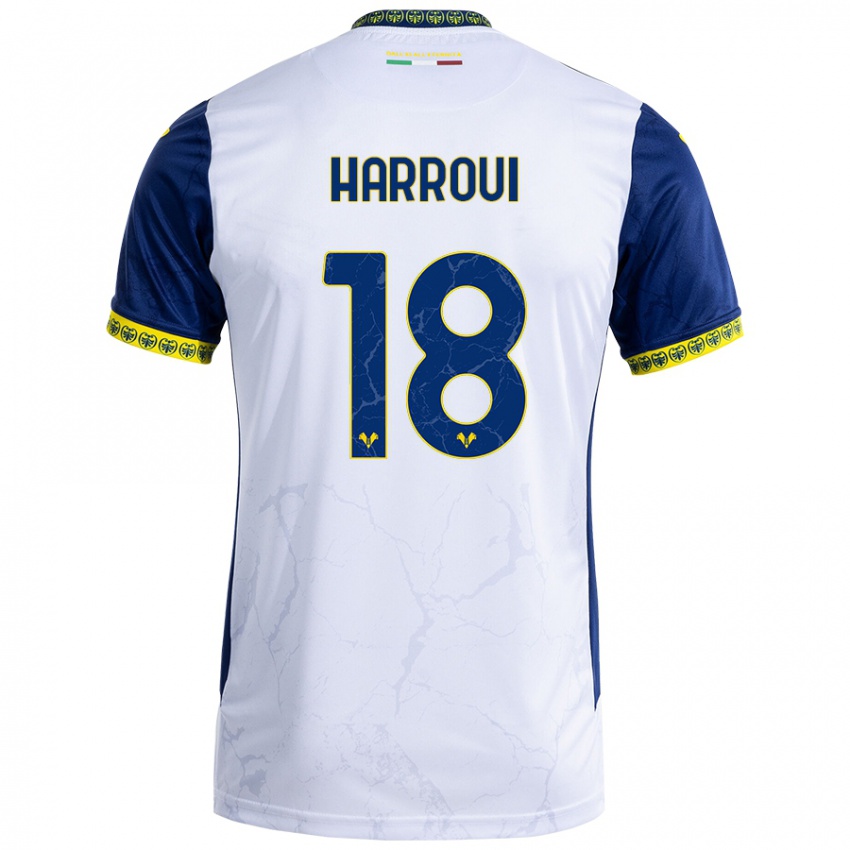 Niño Camiseta Abdou Harroui #18 Blanco Azul 2ª Equipación 2024/25 La Camisa Argentina