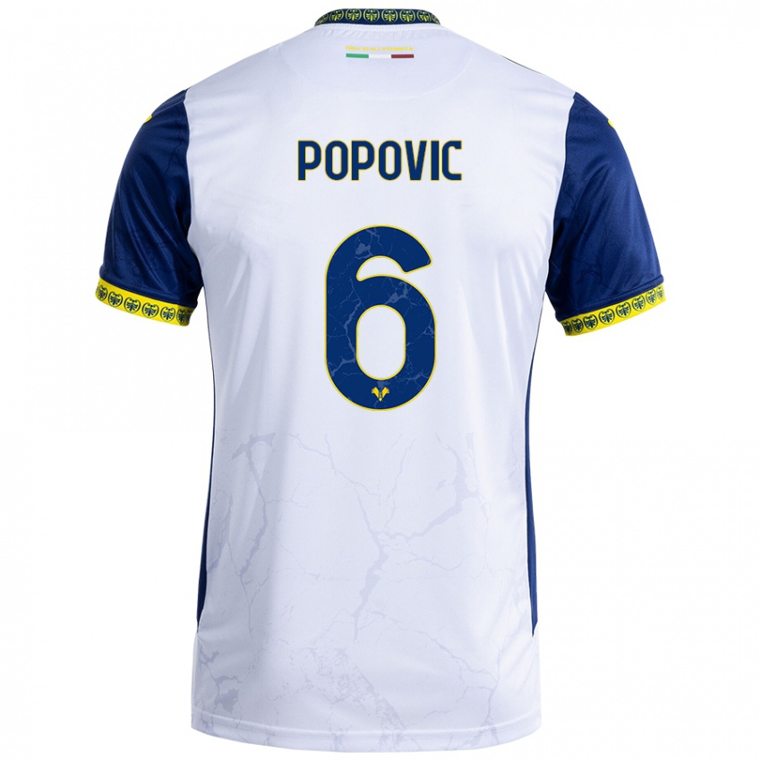 Niño Camiseta Andrej Popovic #6 Blanco Azul 2ª Equipación 2024/25 La Camisa Argentina