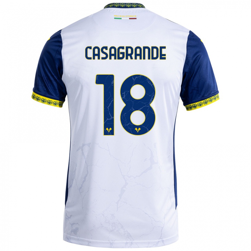 Niño Camiseta Davide Casagrande #18 Blanco Azul 2ª Equipación 2024/25 La Camisa Argentina