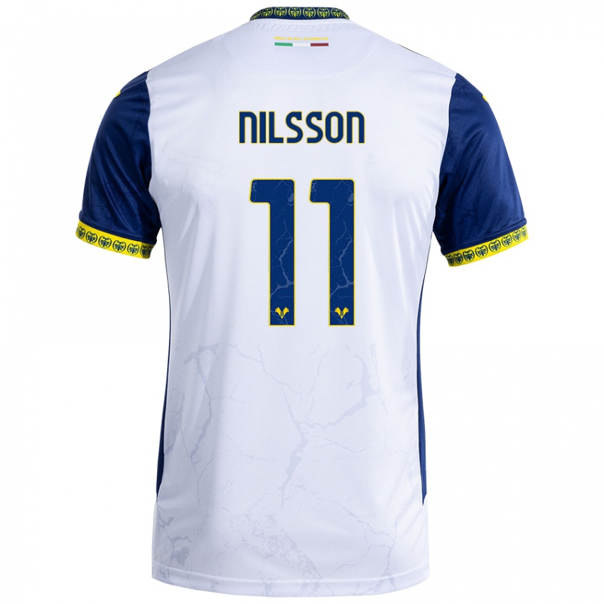 Niño Camiseta Sara Nilsson #11 Blanco Azul 2ª Equipación 2024/25 La Camisa Argentina