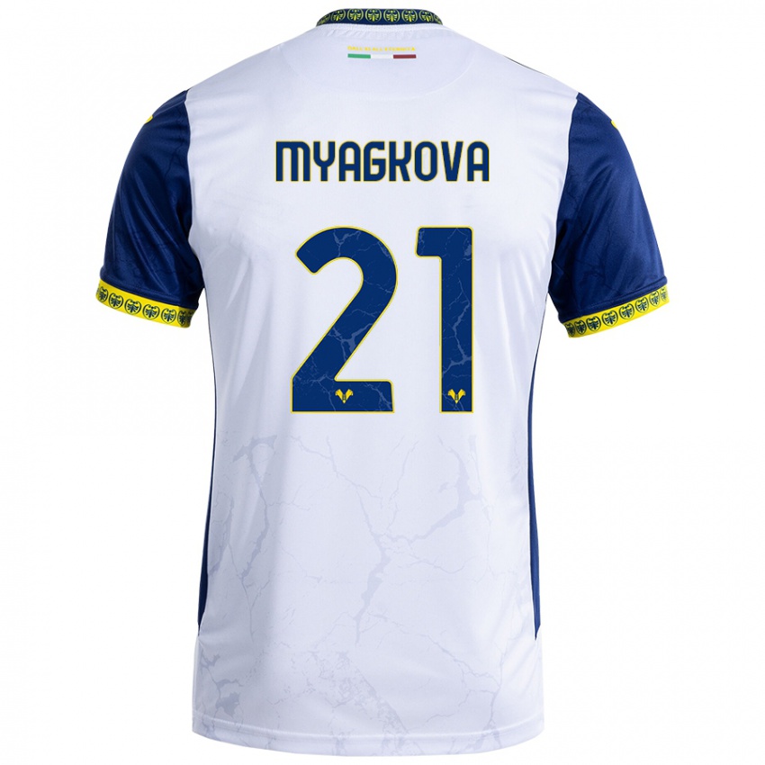 Niño Camiseta Alina Myagkova #21 Blanco Azul 2ª Equipación 2024/25 La Camisa Argentina