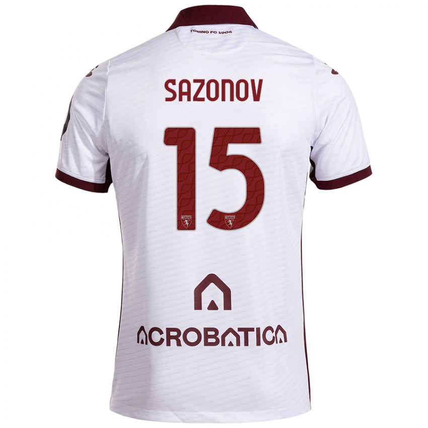 Niño Camiseta Saba Sazonov #15 Blanco Granate 2ª Equipación 2024/25 La Camisa Argentina