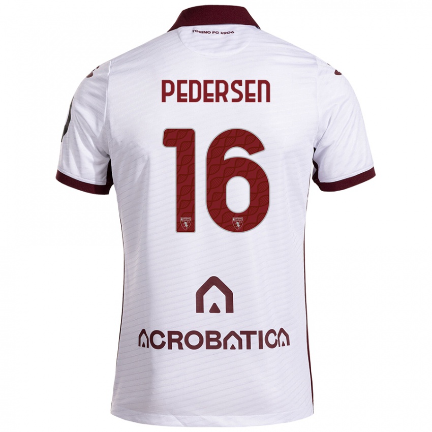 Niño Camiseta Marcus Pedersen #16 Blanco Granate 2ª Equipación 2024/25 La Camisa Argentina