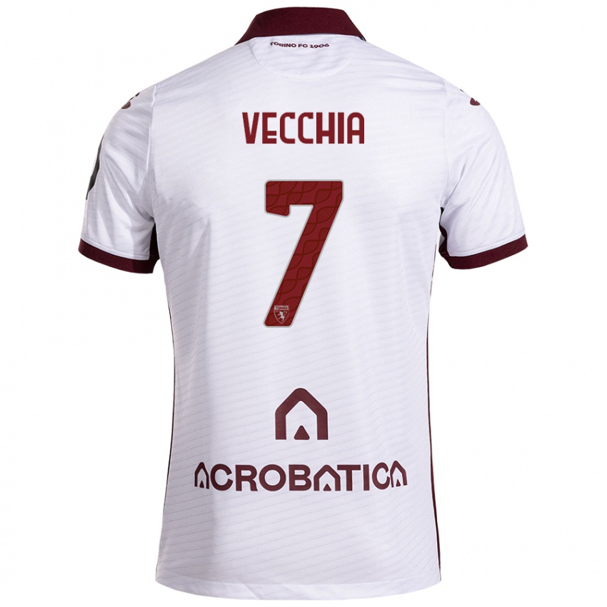 Niño Camiseta Marco Dalla Vecchia #7 Blanco Granate 2ª Equipación 2024/25 La Camisa Argentina