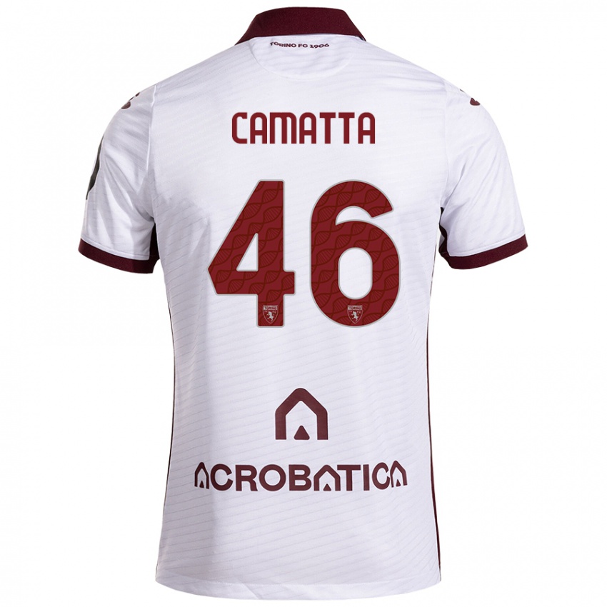 Niño Camiseta Alessandro Camatta #46 Blanco Granate 2ª Equipación 2024/25 La Camisa Argentina