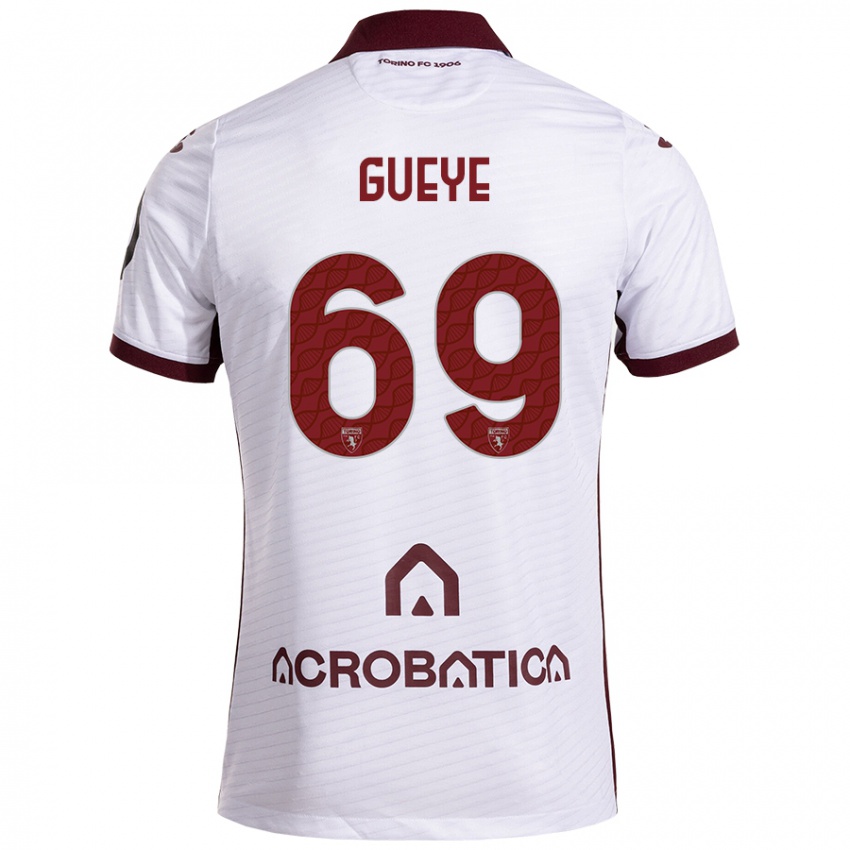 Niño Camiseta Ousmane Gueye #69 Blanco Granate 2ª Equipación 2024/25 La Camisa Argentina