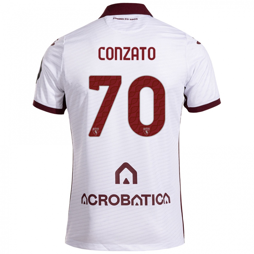 Niño Camiseta Filippo Conzato #70 Blanco Granate 2ª Equipación 2024/25 La Camisa Argentina