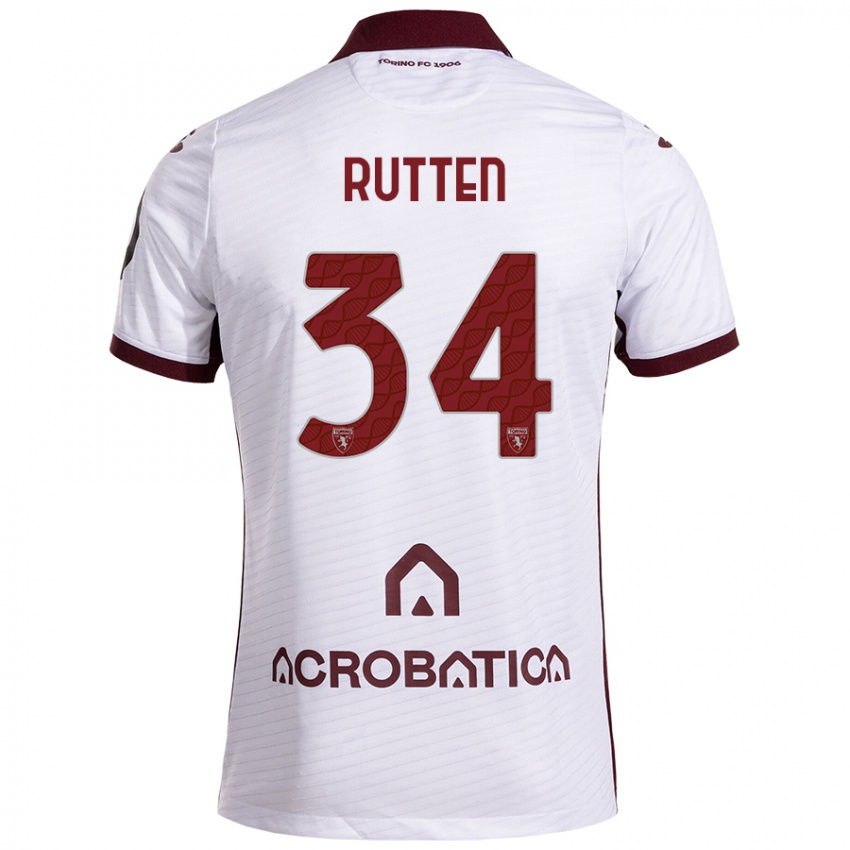 Niño Camiseta Jill Rutten #34 Blanco Granate 2ª Equipación 2024/25 La Camisa Argentina