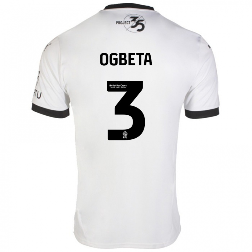 Niño Camiseta Nathanael Ogbeta #3 Blanco Negro 2ª Equipación 2024/25 La Camisa Argentina