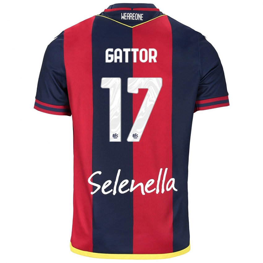 Hombre Camiseta Gianluca Gattor #17 Rojo Azul Real 1ª Equipación 2024/25 La Camisa Argentina