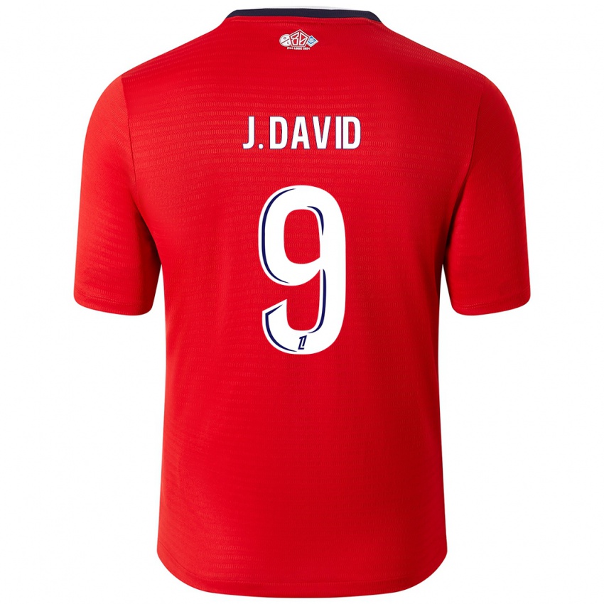 Hombre Camiseta Jonathan David #9 Rojo Blanco 1ª Equipación 2024/25 La Camisa Argentina