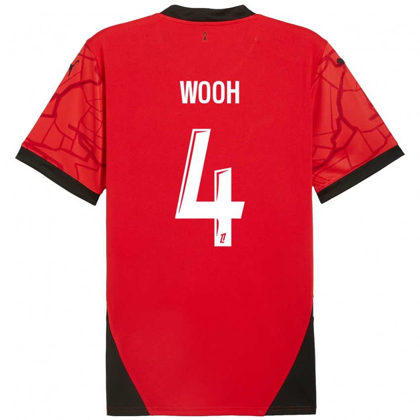 Hombre Camiseta Christopher Wooh #4 Rojo Negro 1ª Equipación 2024/25 La Camisa Argentina