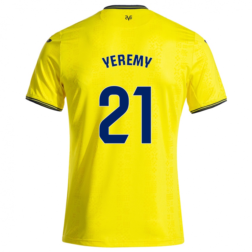 Hombre Camiseta Yéremy Pino #21 Amarillo Negro 1ª Equipación 2024/25 La Camisa Argentina