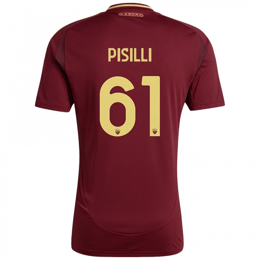 Hombre Camiseta Niccolo Pisilli #61 Rojo Marrón Dorado 1ª Equipación 2024/25 La Camisa Argentina