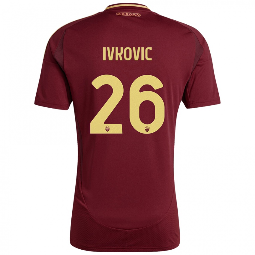 Hombre Camiseta Mate Ivkovic #26 Rojo Marrón Dorado 1ª Equipación 2024/25 La Camisa Argentina