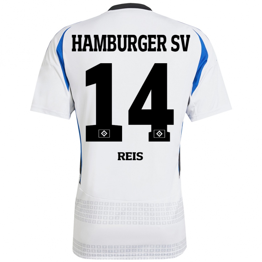 Hombre Camiseta Ludovit Reis #14 Blanco Azul 1ª Equipación 2024/25 La Camisa Argentina