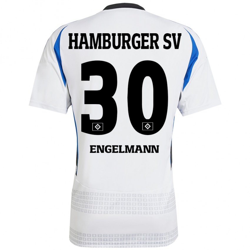 Hombre Camiseta Timon Engelmann #30 Blanco Azul 1ª Equipación 2024/25 La Camisa Argentina