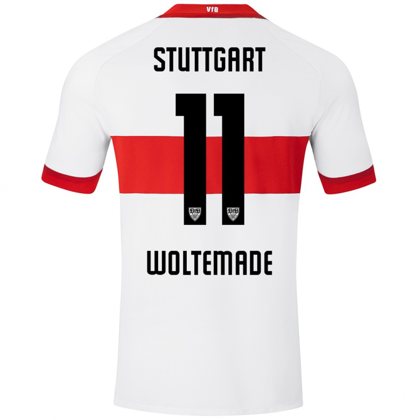 Hombre Camiseta Nick Woltemade #11 Blanco Rojo 1ª Equipación 2024/25 La Camisa Argentina