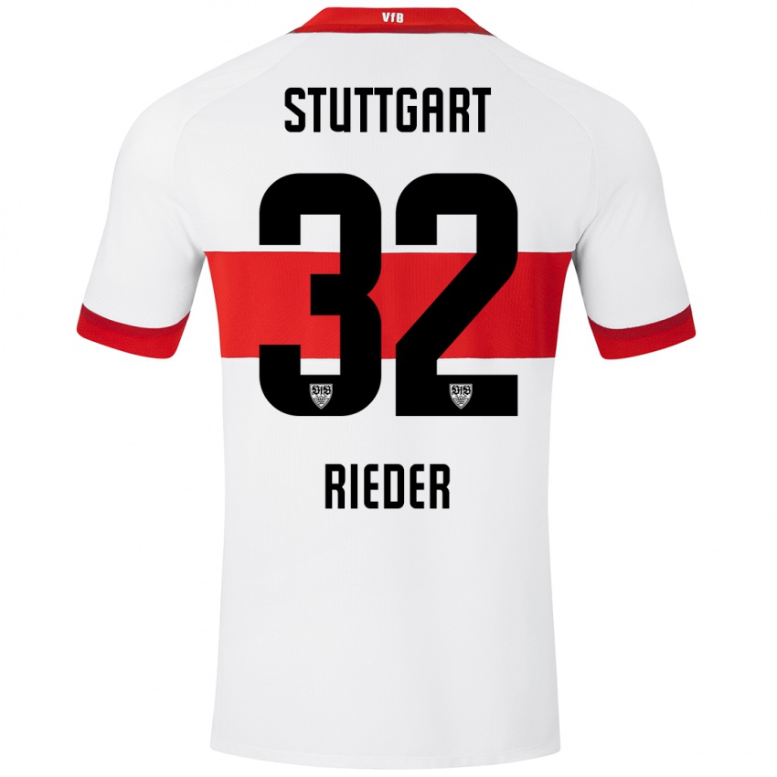 Hombre Camiseta Fabian Rieder #32 Blanco Rojo 1ª Equipación 2024/25 La Camisa Argentina