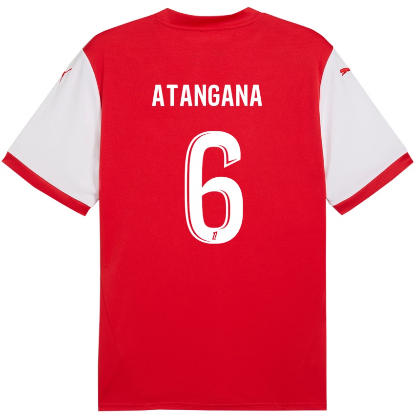 Hombre Camiseta Valentin Atangana Edoa #6 Rojo Blanco 1ª Equipación 2024/25 La Camisa Argentina