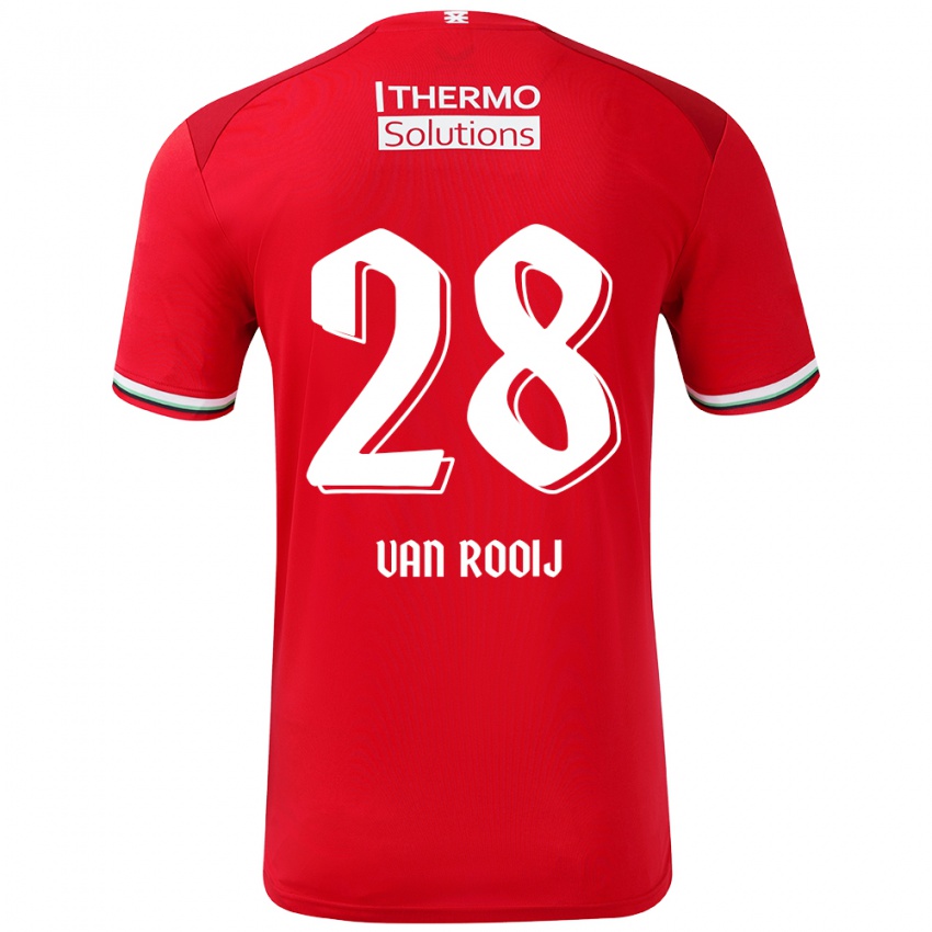 Hombre Camiseta Bart Van Rooij #28 Rojo Blanco 1ª Equipación 2024/25 La Camisa Argentina