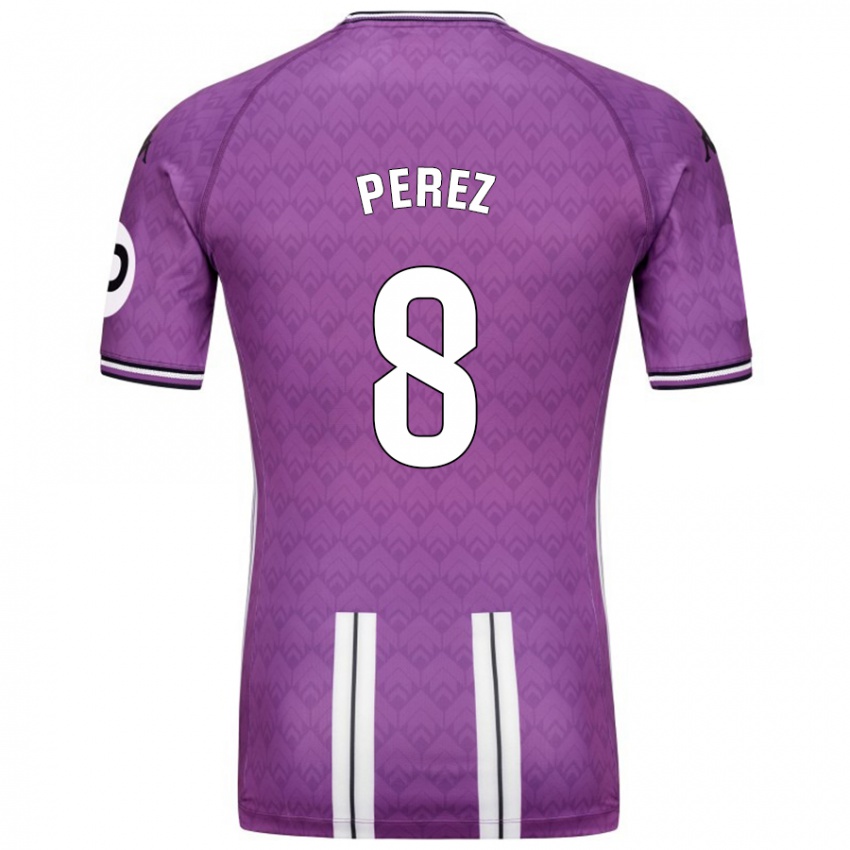 Hombre Camiseta Kike Pérez #8 Púrpura Blanco 1ª Equipación 2024/25 La Camisa Argentina