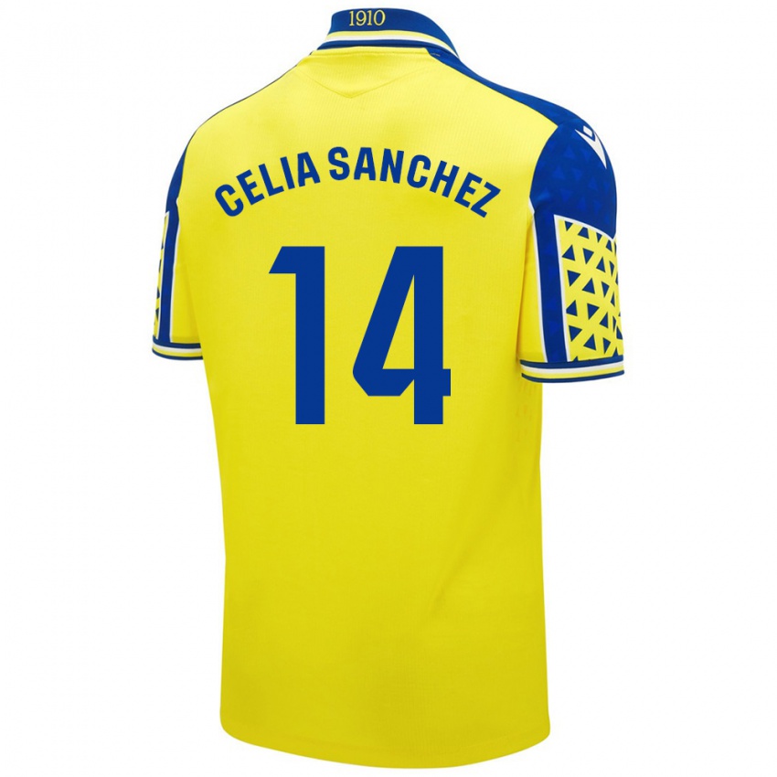 Hombre Camiseta Celia Sánchez García #14 Amarillo Azul 1ª Equipación 2024/25 La Camisa Argentina