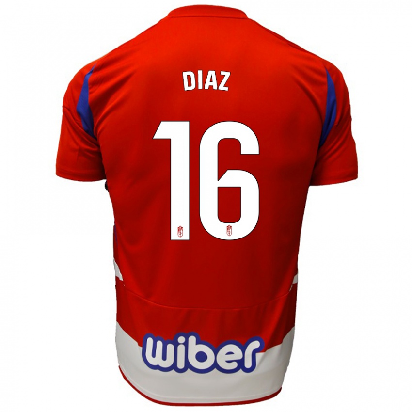 Hombre Camiseta Víctor Díaz #16 Rojo Blanco Azul 1ª Equipación 2024/25 La Camisa Argentina