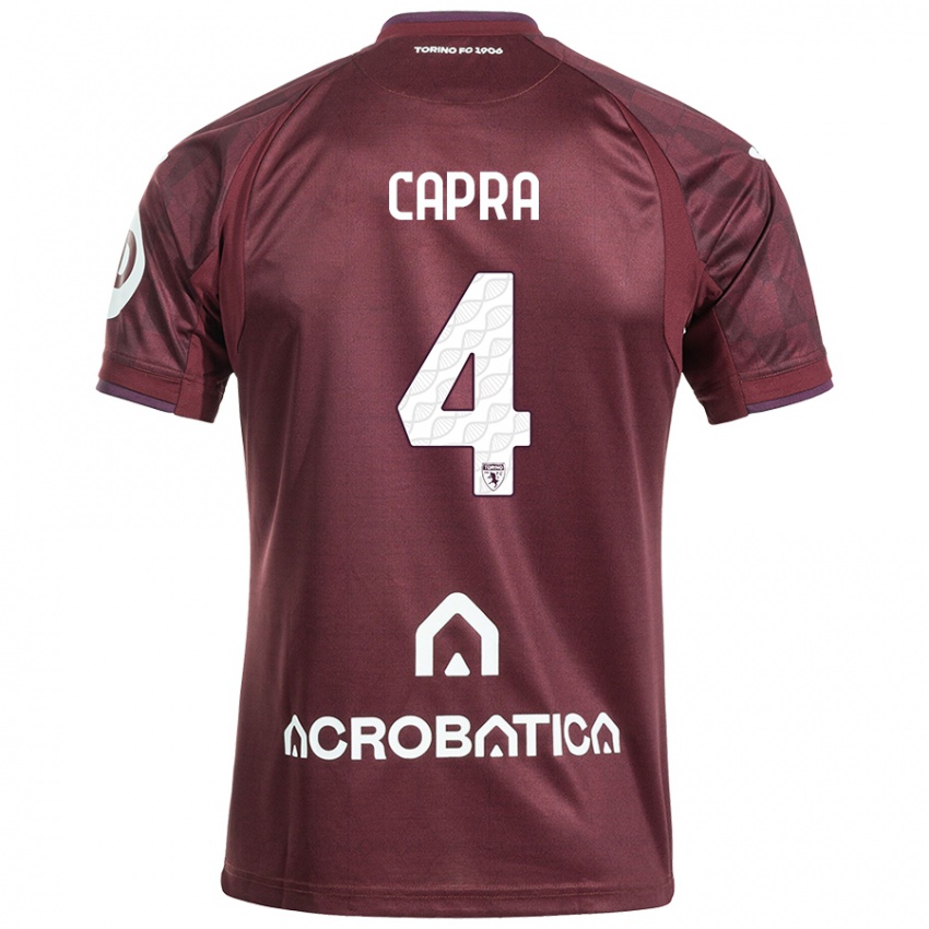 Hombre Camiseta Valentina Capra #4 Granate Blanco 1ª Equipación 2024/25 La Camisa Argentina