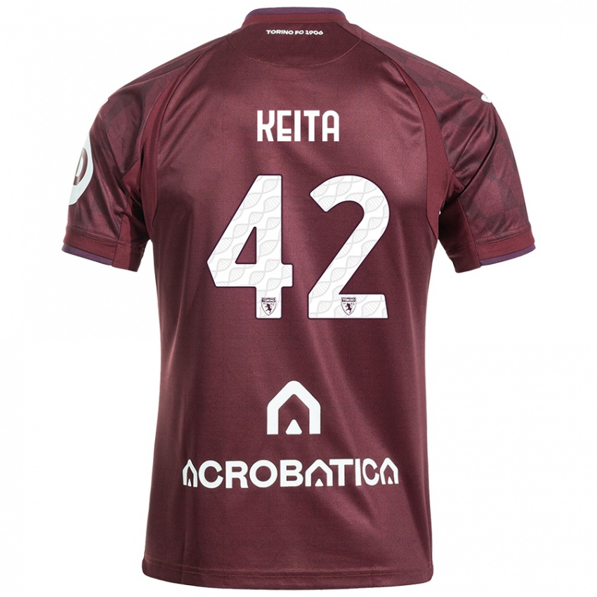 Hombre Camiseta Karamoko Keita #42 Granate Blanco 1ª Equipación 2024/25 La Camisa Argentina