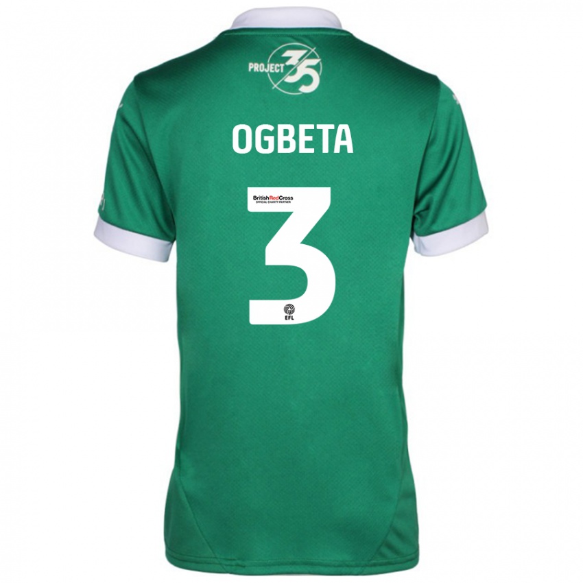 Hombre Camiseta Nathanael Ogbeta #3 Verde Blanco 1ª Equipación 2024/25 La Camisa Argentina