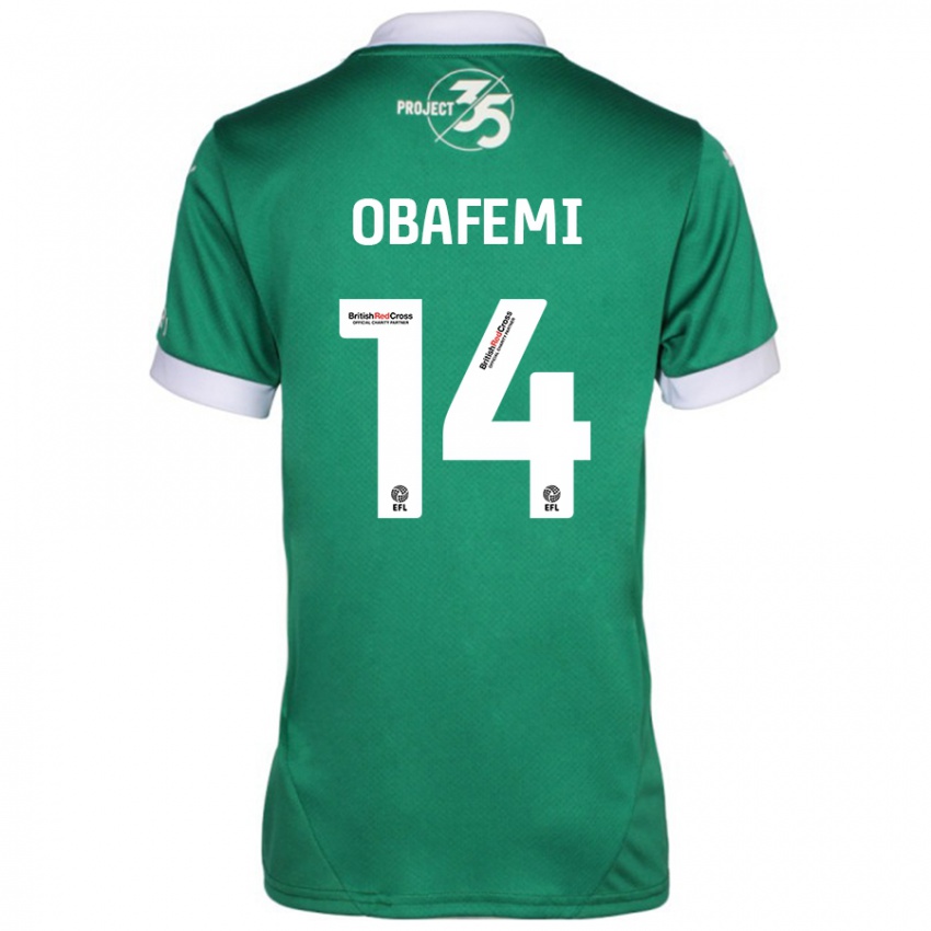 Hombre Camiseta Michael Obafemi #14 Verde Blanco 1ª Equipación 2024/25 La Camisa Argentina