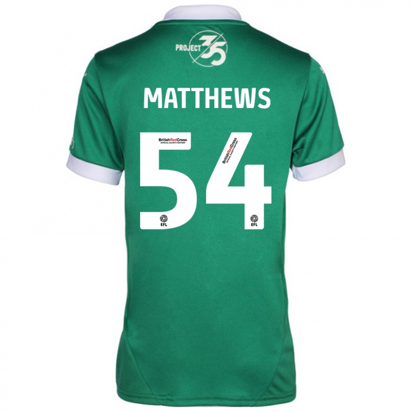 Hombre Camiseta Jack Matthews #54 Verde Blanco 1ª Equipación 2024/25 La Camisa Argentina