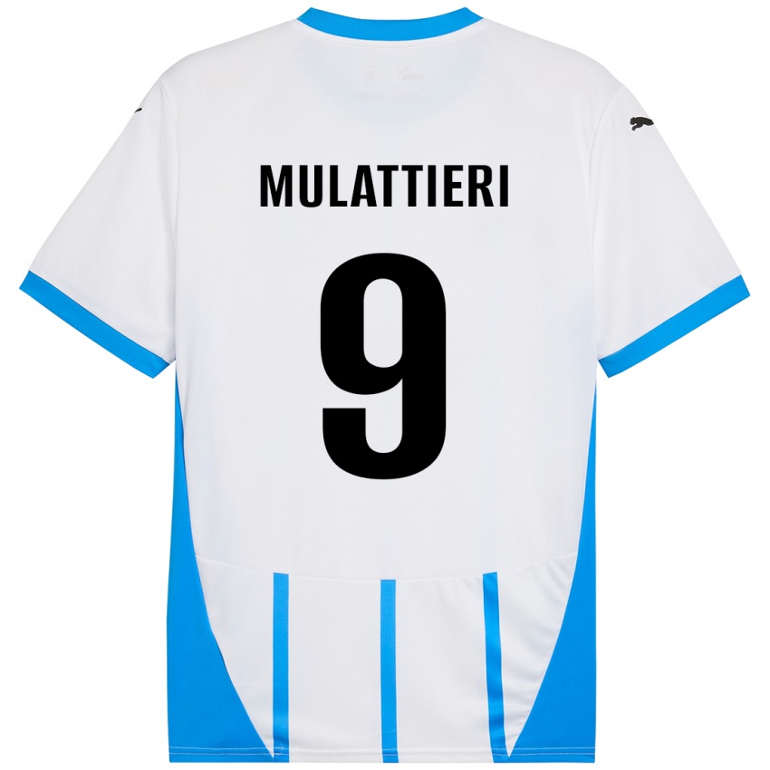 Hombre Camiseta Samuele Mulattieri #9 Blanco Azul 2ª Equipación 2024/25 La Camisa Argentina