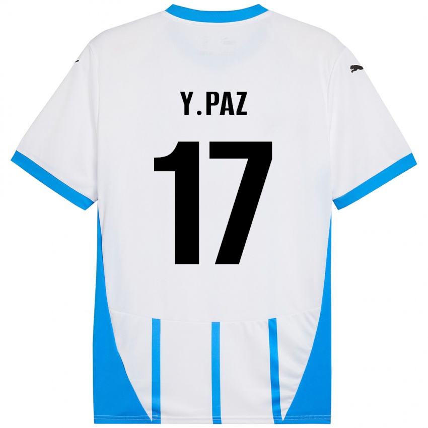 Hombre Camiseta Yeferson Paz #17 Blanco Azul 2ª Equipación 2024/25 La Camisa Argentina