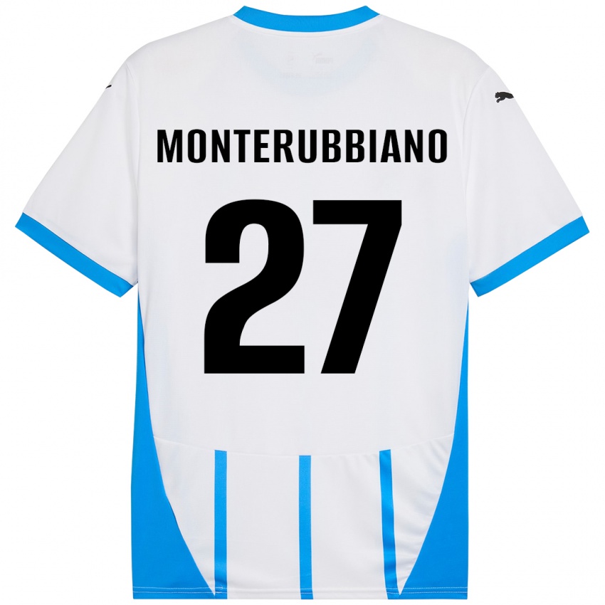 Hombre Camiseta Valeria Monterubbiano #27 Blanco Azul 2ª Equipación 2024/25 La Camisa Argentina